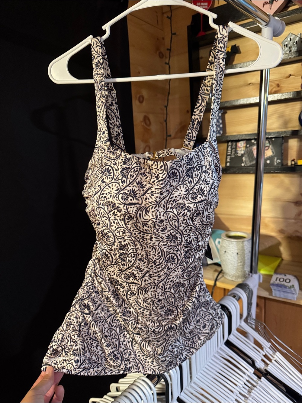 Athleta White Navy Paisley One-Piece Swim Top